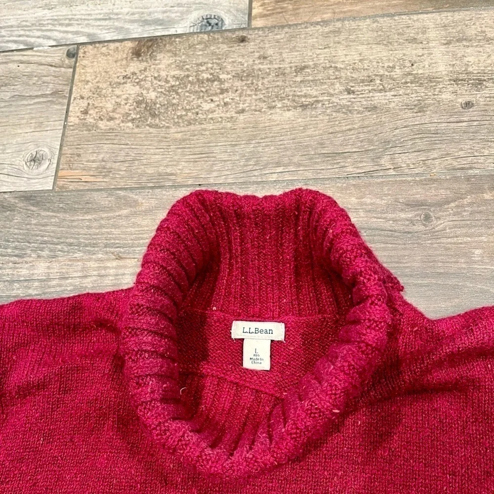 LL Bean Womens vintage Sz L Thick Chunky Speckled Red Knit Turtleneck Sweater